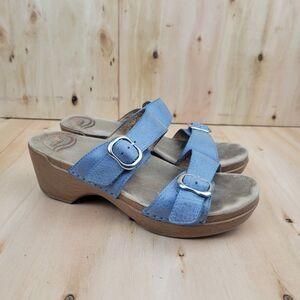 Dansko Sophie Double Buckle Straps Blue Sandals Women's Size 38 Mature Comfort